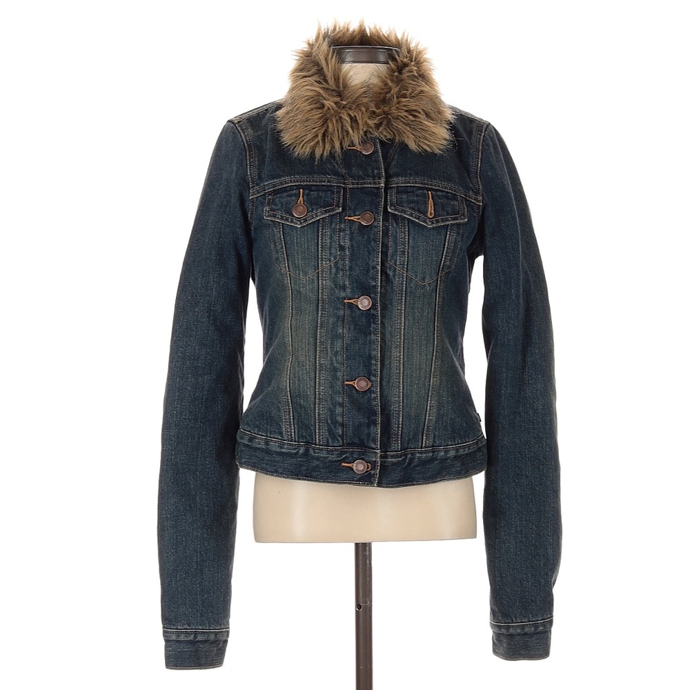 NWT! Vintage Y2K Abercrombie & Fitch 2000s Faux Fur Lined Denim Jacket